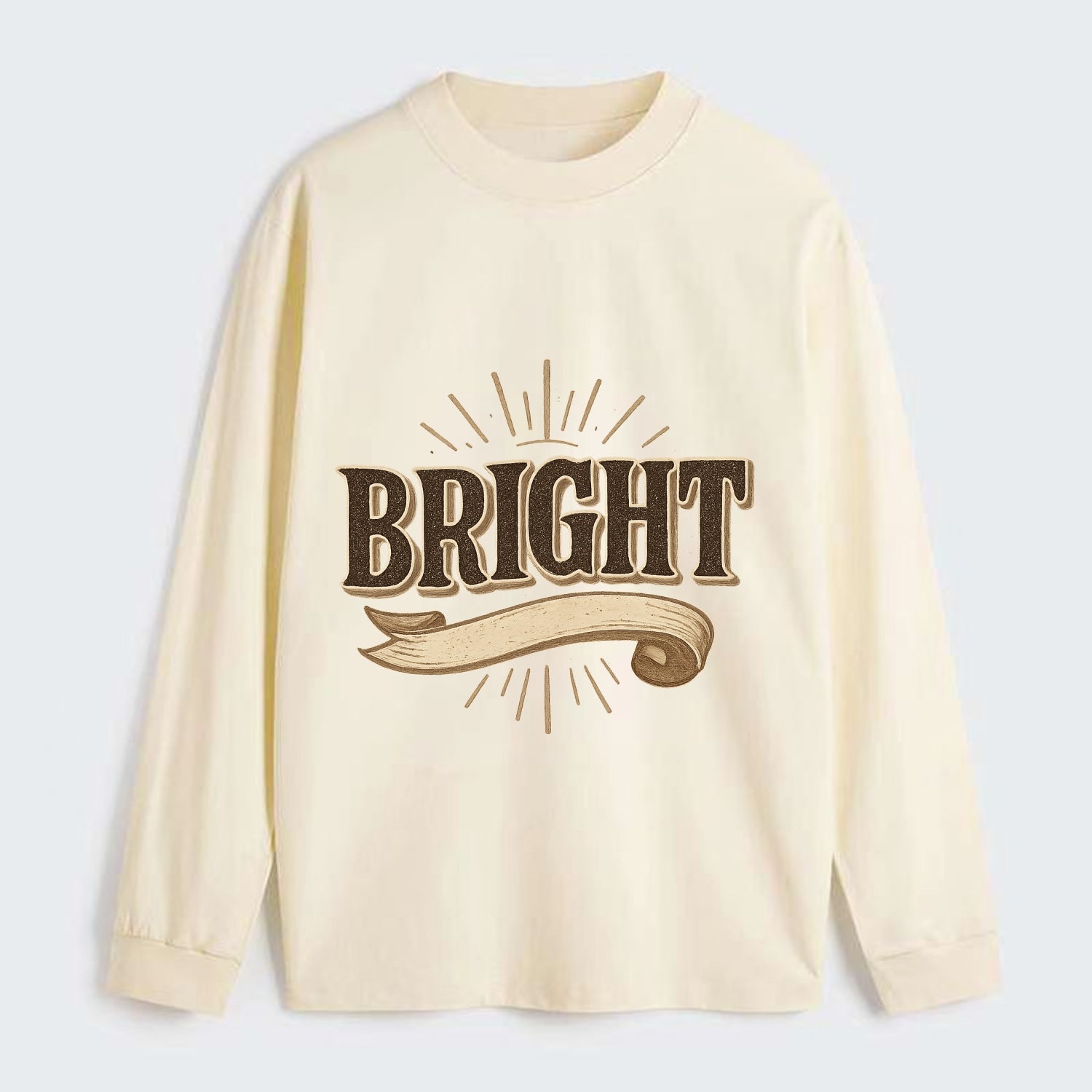 Bold typography design - "BRIGHT" - intelligent, shining - Classic Long Sleeve Shirt - Beige