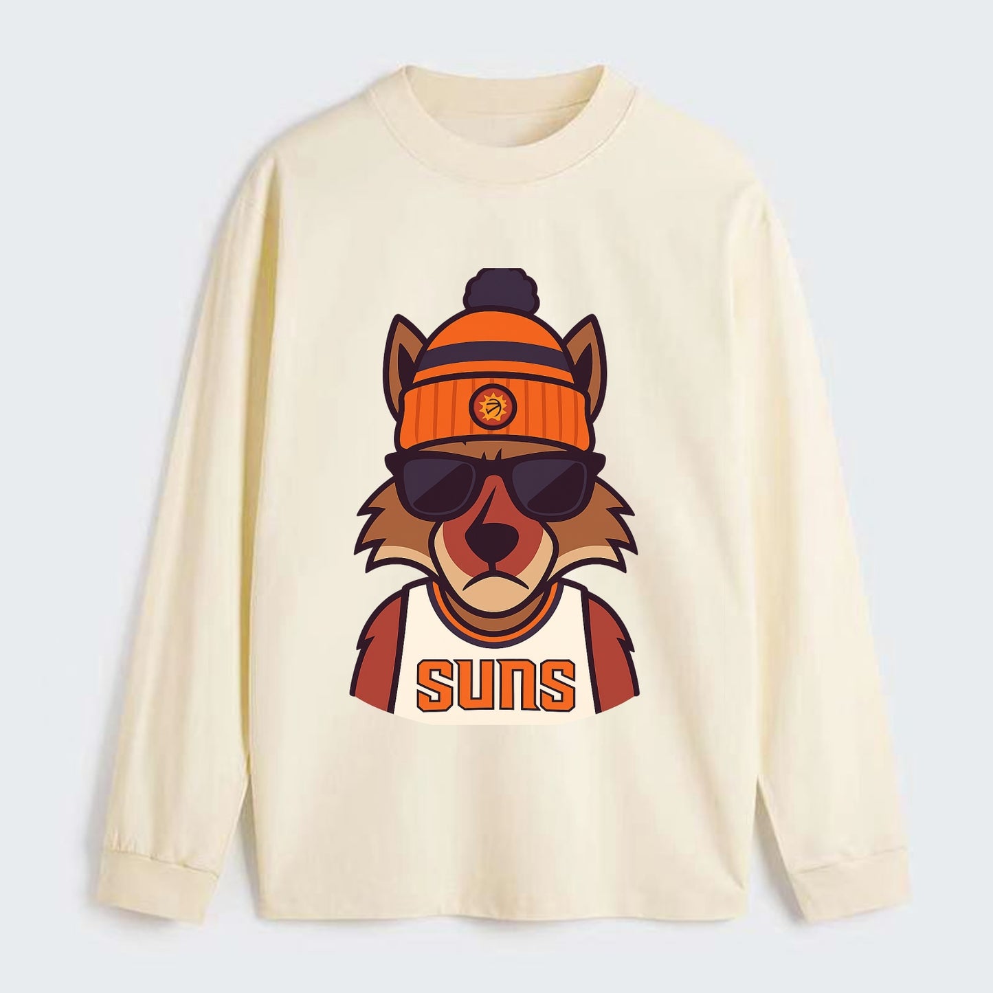 Arizona Coyote wearing Suns beanie with desert sun patch and wayfarer - Classic Long Sleeve Shirt - Beige