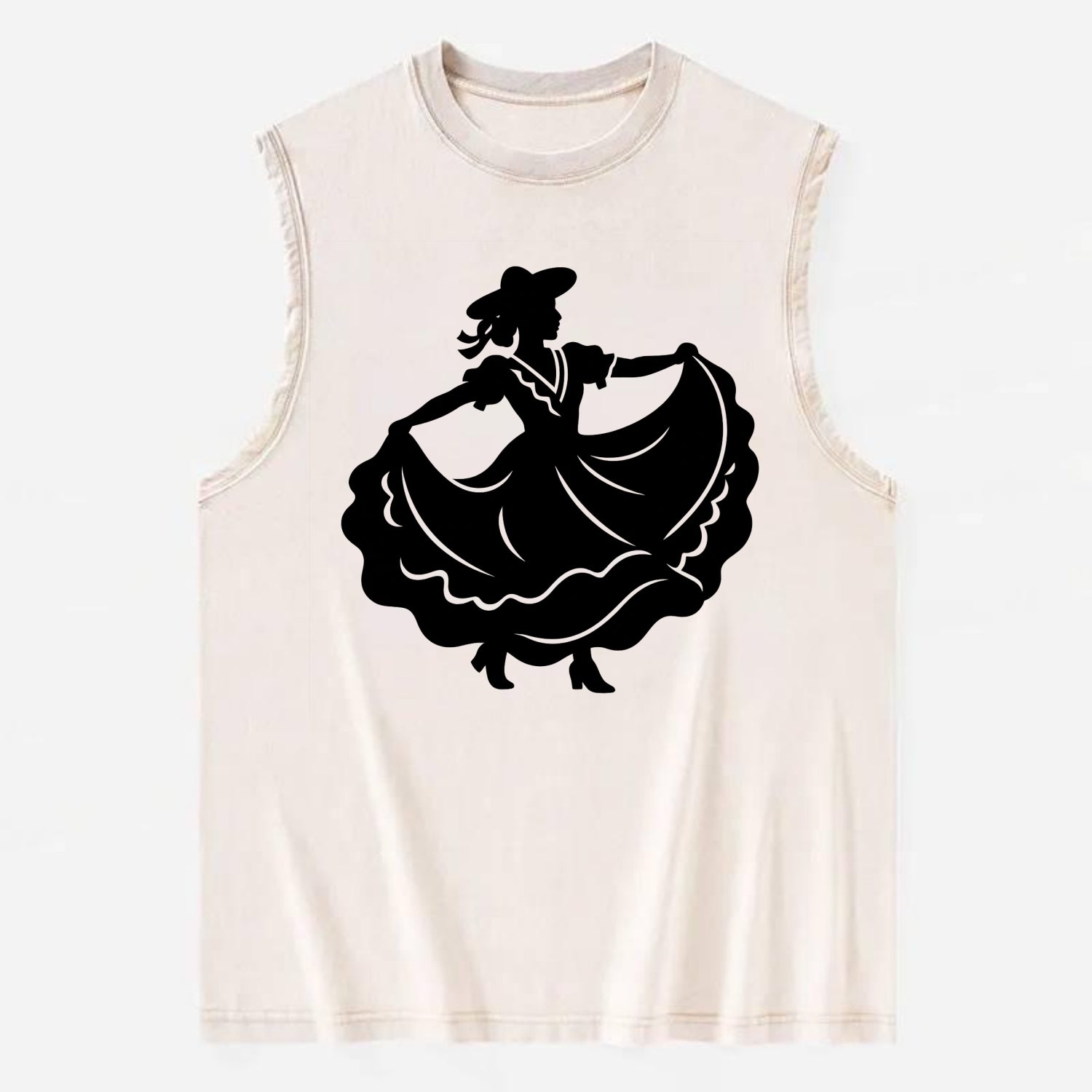 Mexican folk dancer twirling skirt - Vintage Washed Tank - Beige