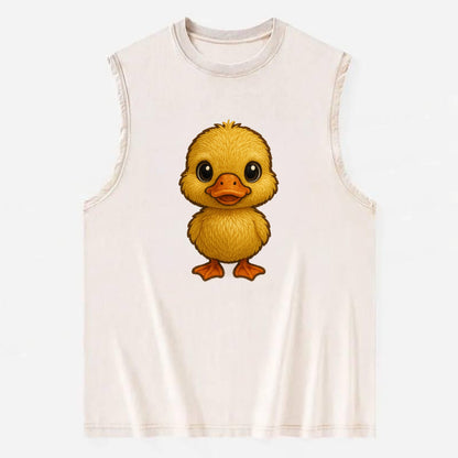 Baby Duck Duckling - yellow fluffy, orange beak, bright eyes, front-facing, - Vintage Washed Tank - Beige
