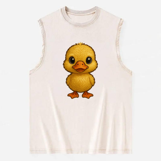 Baby Duck Duckling - yellow fluffy, orange beak, bright eyes, front-facing, - Vintage Washed Tank - Beige
