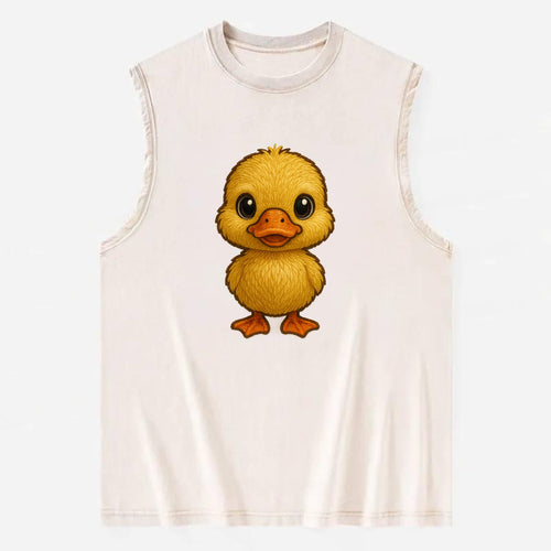 Baby Duck Duckling - yellow fluffy, orange beak, bright eyes, front-facing, - Vintage Washed Tank