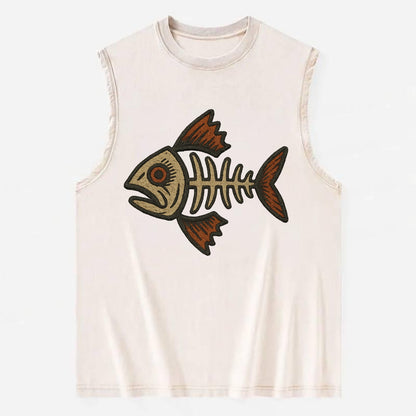 Fish Skeleton  - Vintage Washed Tank - Beige