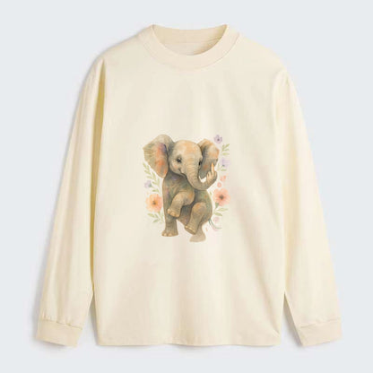 baby elephant with trunk up, one foot raised with middle toe extended - Classic Long Sleeve Shirt - Beige