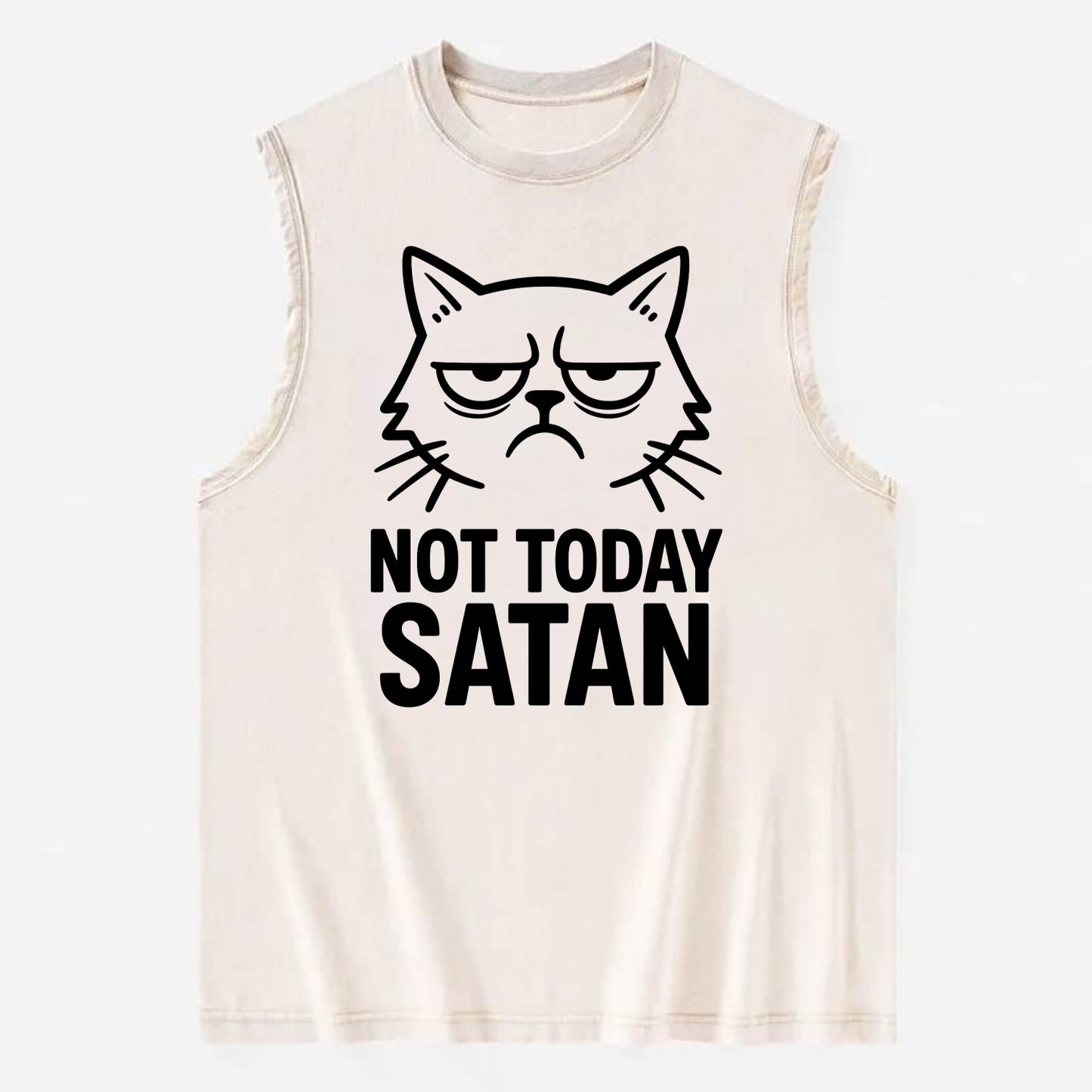 Monday Mood Cat - Vintage Washed Tank - Beige