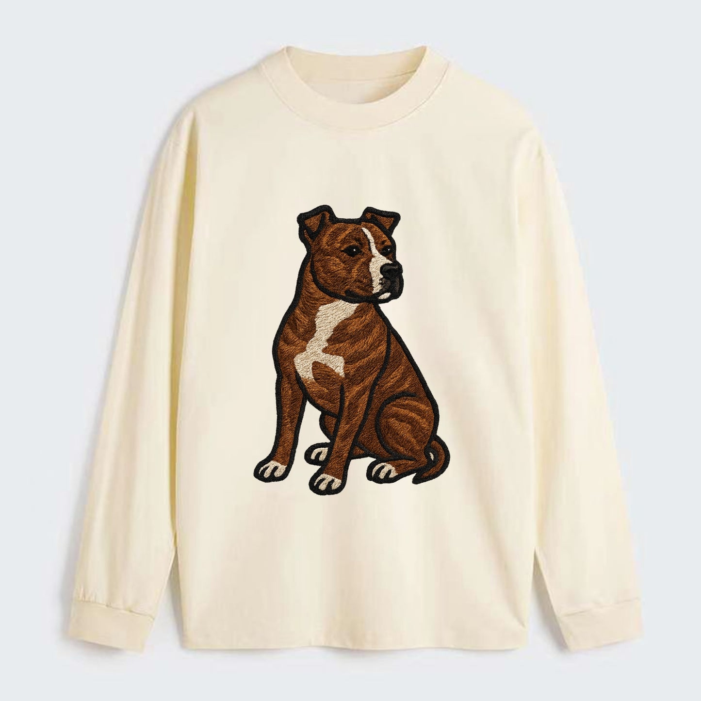 American Staffordshire Terrier - Brindle embroidered pose - Classic Long Sleeve Shirt - Beige