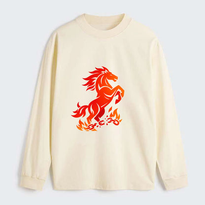 FREEDOM FLAMES | Wild horse breaking fire chains | Liberation | - Classic Long Sleeve Shirt - Beige