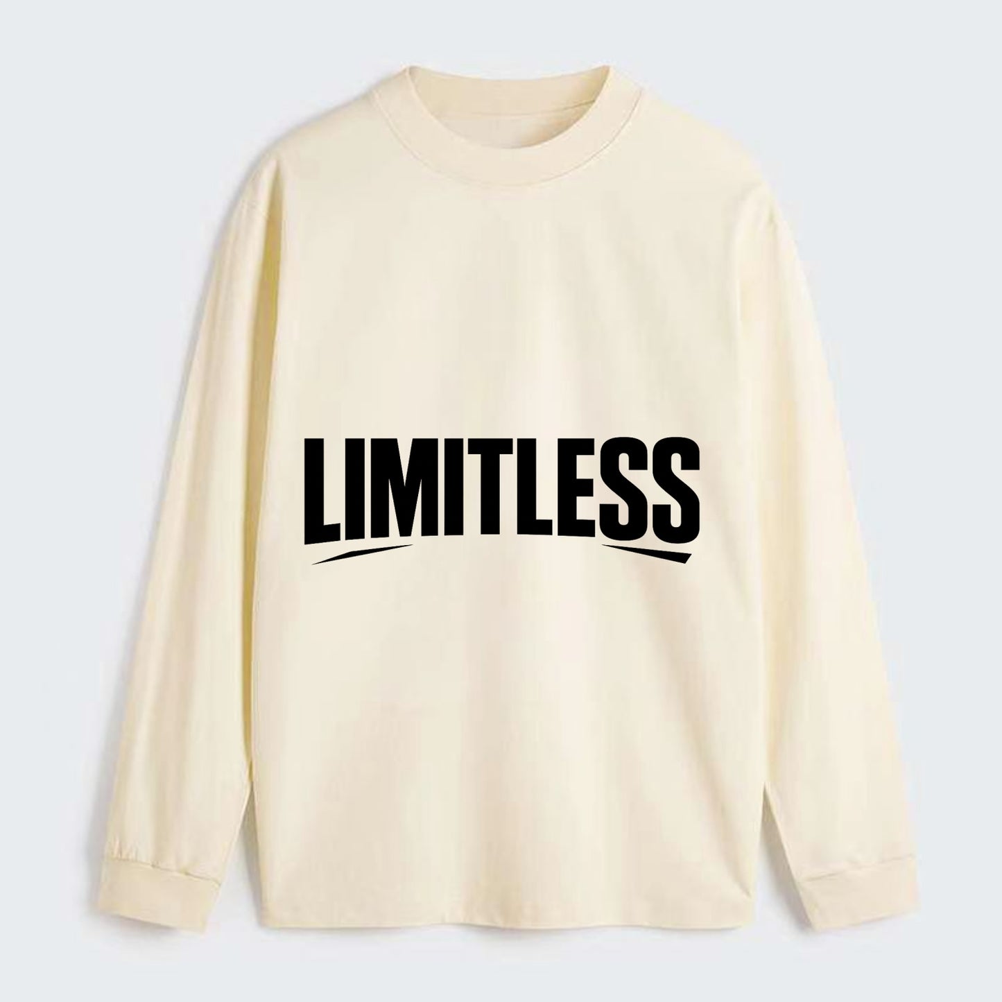 Bold typography design - "LIMITLESS" - no boundaries, infinite potential - Classic Long Sleeve Shirt - Beige