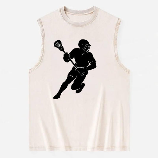 Lacrosse player cradling stick - Vintage Washed Tank - Beige