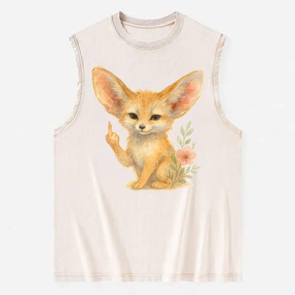 tiny fennec fox with oversized ears, one small paw raised in sass - Vintage Washed Tank - Beige