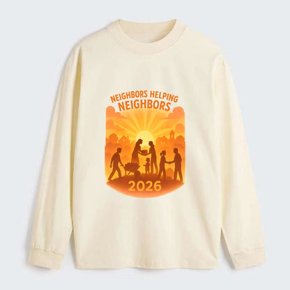Local communities thriving with shared resources - "Neighbors Helping - Classic Long Sleeve Shirt - Beige