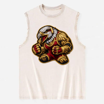 Embroidered patch design - WRESTLING EAGLE - fierce eagle with wrestling - Vintage Washed Tank - Beige