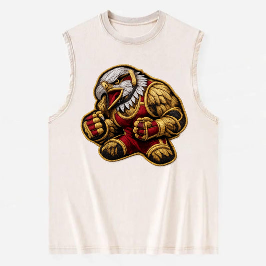 Embroidered patch design - WRESTLING EAGLE - fierce eagle with wrestling - Vintage Washed Tank - Beige