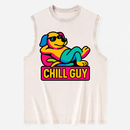 Super relaxed dog character lounging unbothered - "Chill Guy" meme energy, - Vintage Washed Tank - Beige