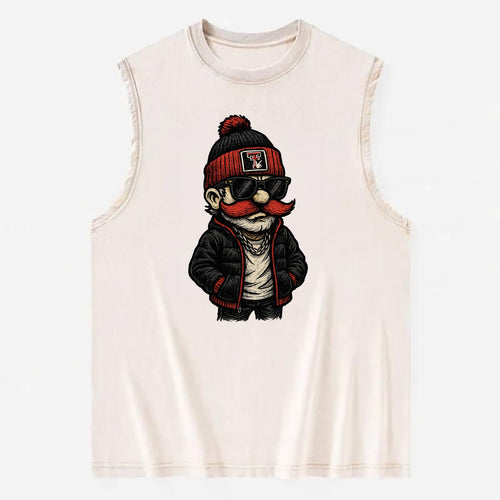 Lubbock Raider wearing Texas Tech beanie with guns up patch - Vintage Washed Tank