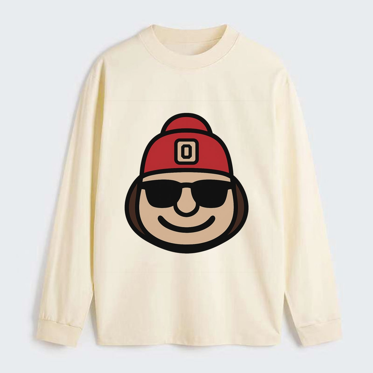 Columbus Brutus wearing Ohio State beanie with Block O patch - Classic Long Sleeve Shirt - Beige