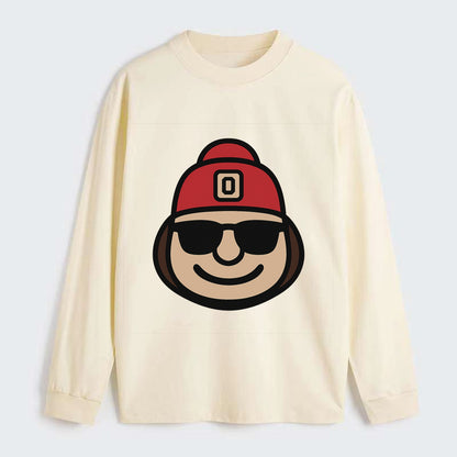 Columbus Brutus wearing Ohio State beanie with Block O patch - Classic Long Sleeve Shirt - Beige