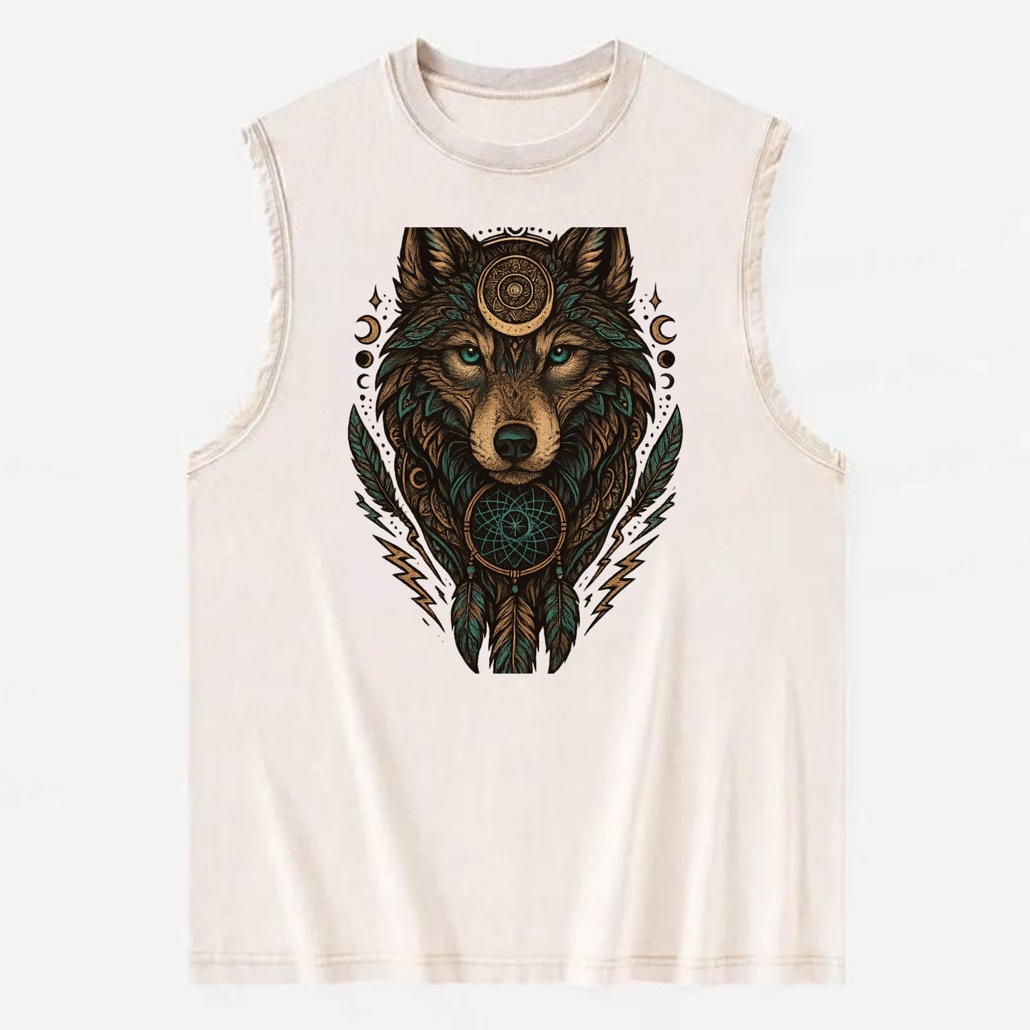 Storm Wolf Thunder  - Vintage Washed Tank - Beige