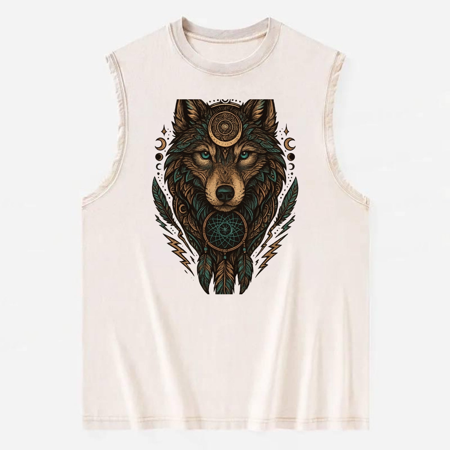 Storm Wolf Thunder  - Vintage Washed Tank - Beige