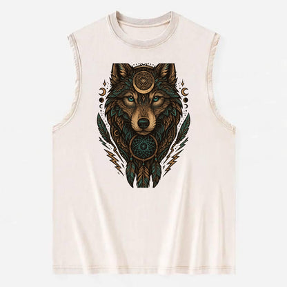 Storm Wolf Thunder  - Vintage Washed Tank - Beige