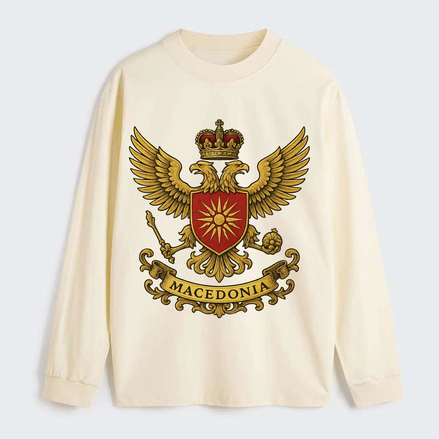 Macedonia Heritage Badge - Classic Long Sleeve Shirt - Beige