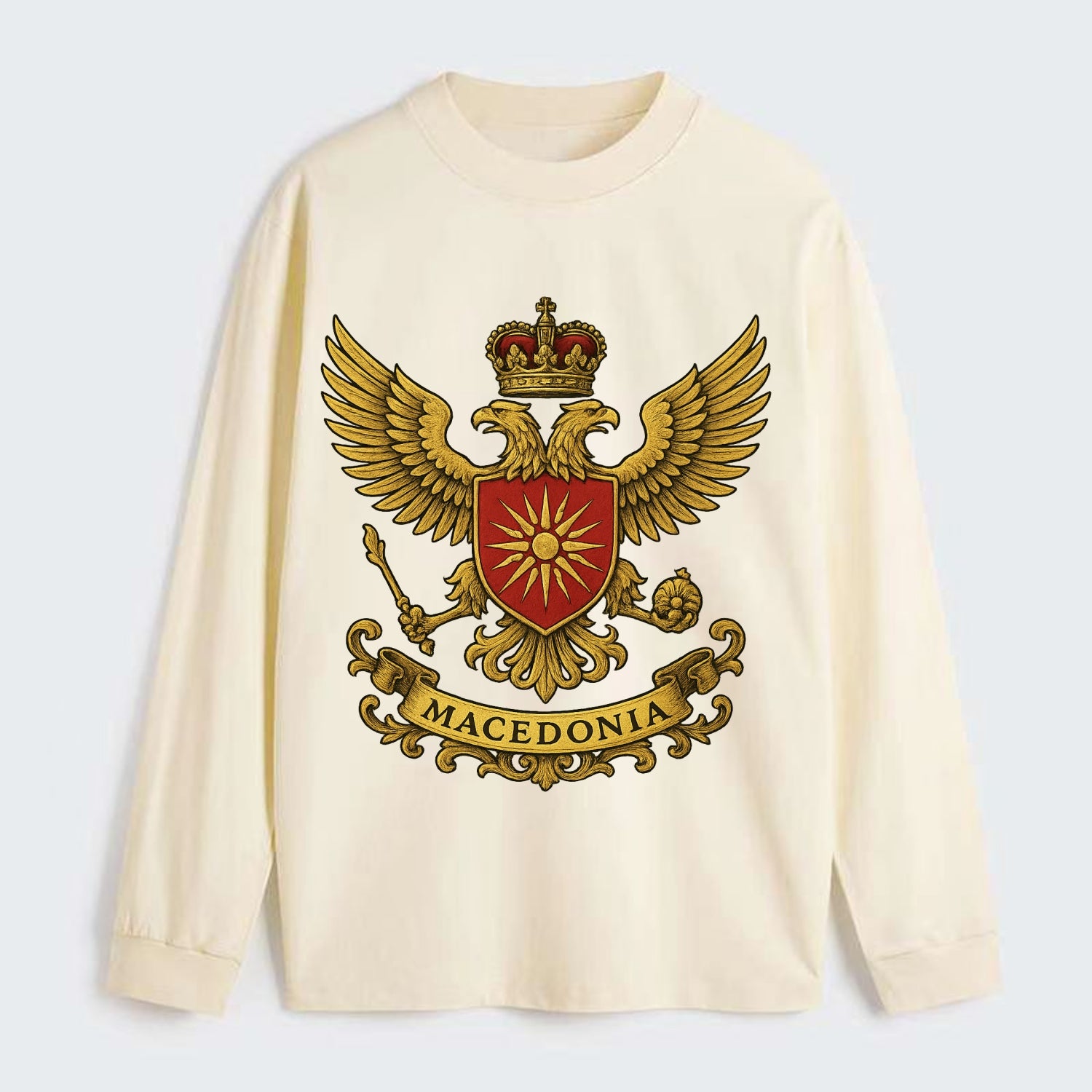 Macedonia Heritage Badge - Classic Long Sleeve Shirt - Beige