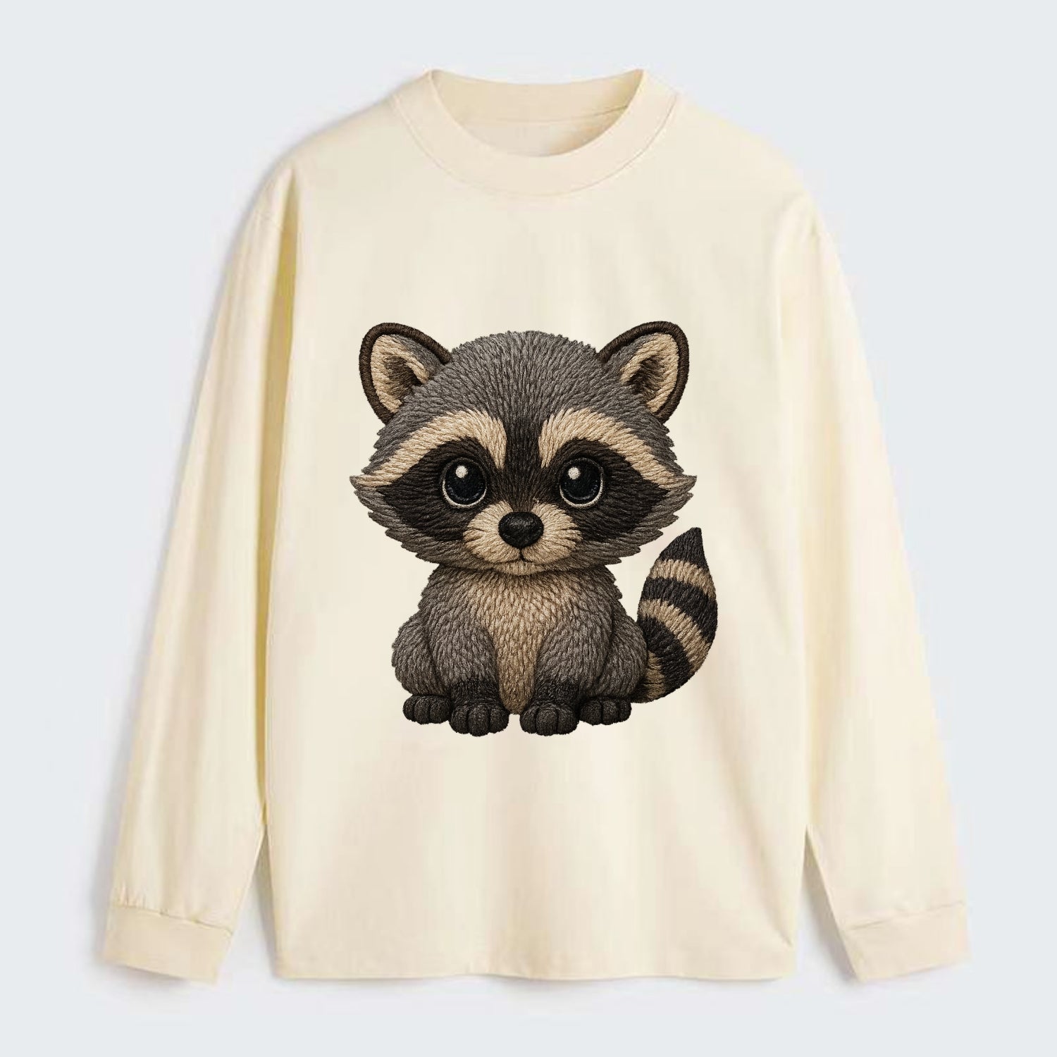 Baby Raccoon - gray fur, black mask, ringed tail, bright curious eyes, - Classic Long Sleeve Shirt - Beige