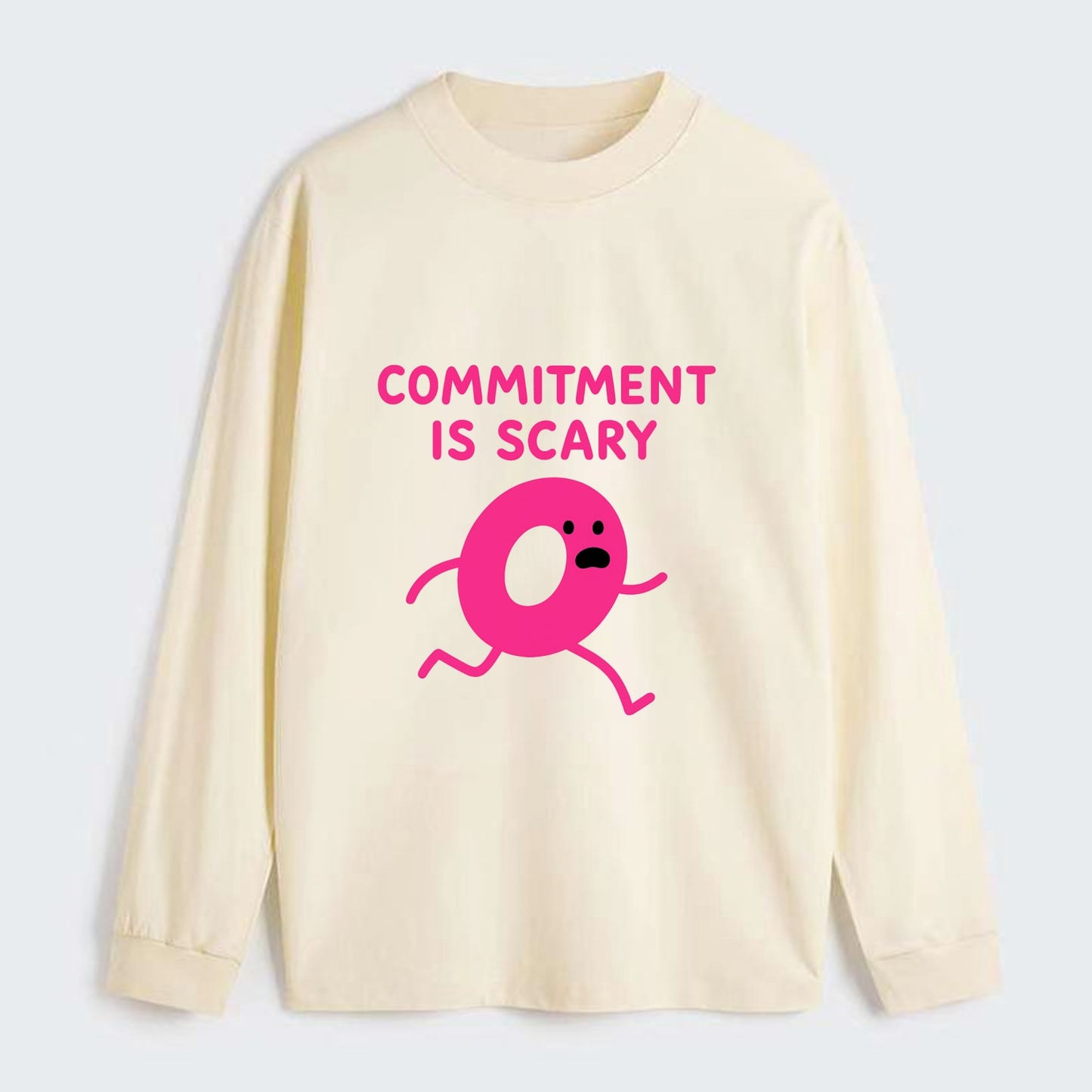 COMMITMENT IS SCARY | Terrified ring running away - Classic Long Sleeve Shirt - Beige
