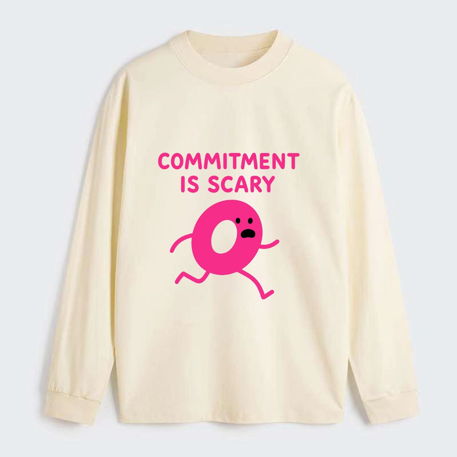 COMMITMENT IS SCARY | Terrified ring running away - Classic Long Sleeve Shirt - Beige