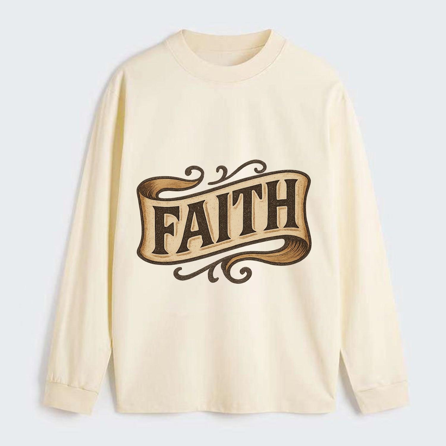 Bold typography design - "FAITH" - trust in the unseen, spiritual - Classic Long Sleeve Shirt - Beige