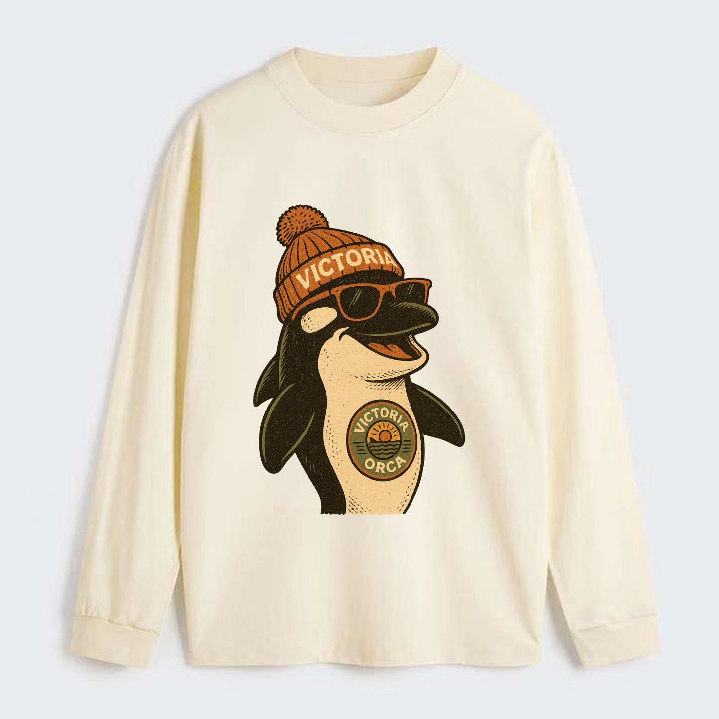 Victoria Orca wearing Victoria beanie wi - Classic Long Sleeve Shirt - Beige