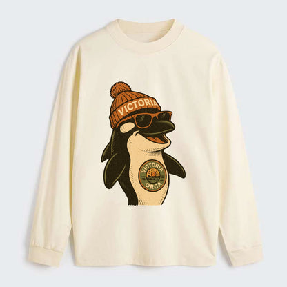 Victoria Orca wearing Victoria beanie wi - Classic Long Sleeve Shirt - Beige