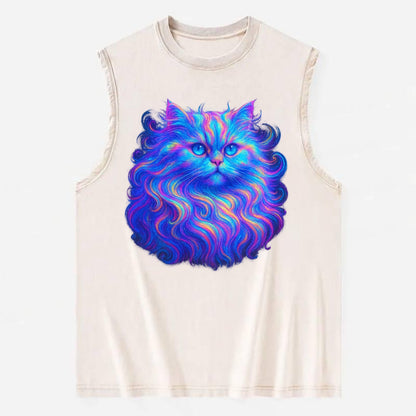 Luxurious Persian cat with flowing fur that refracts into rainbow prisms, - Vintage Washed Tank - Beige
