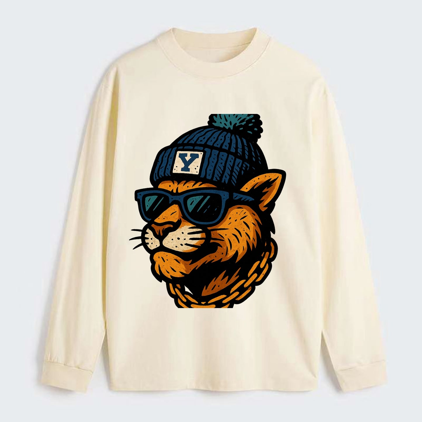 Provo Cougar wearing BYU beanie with Y patch - Classic Long Sleeve Shirt - Beige