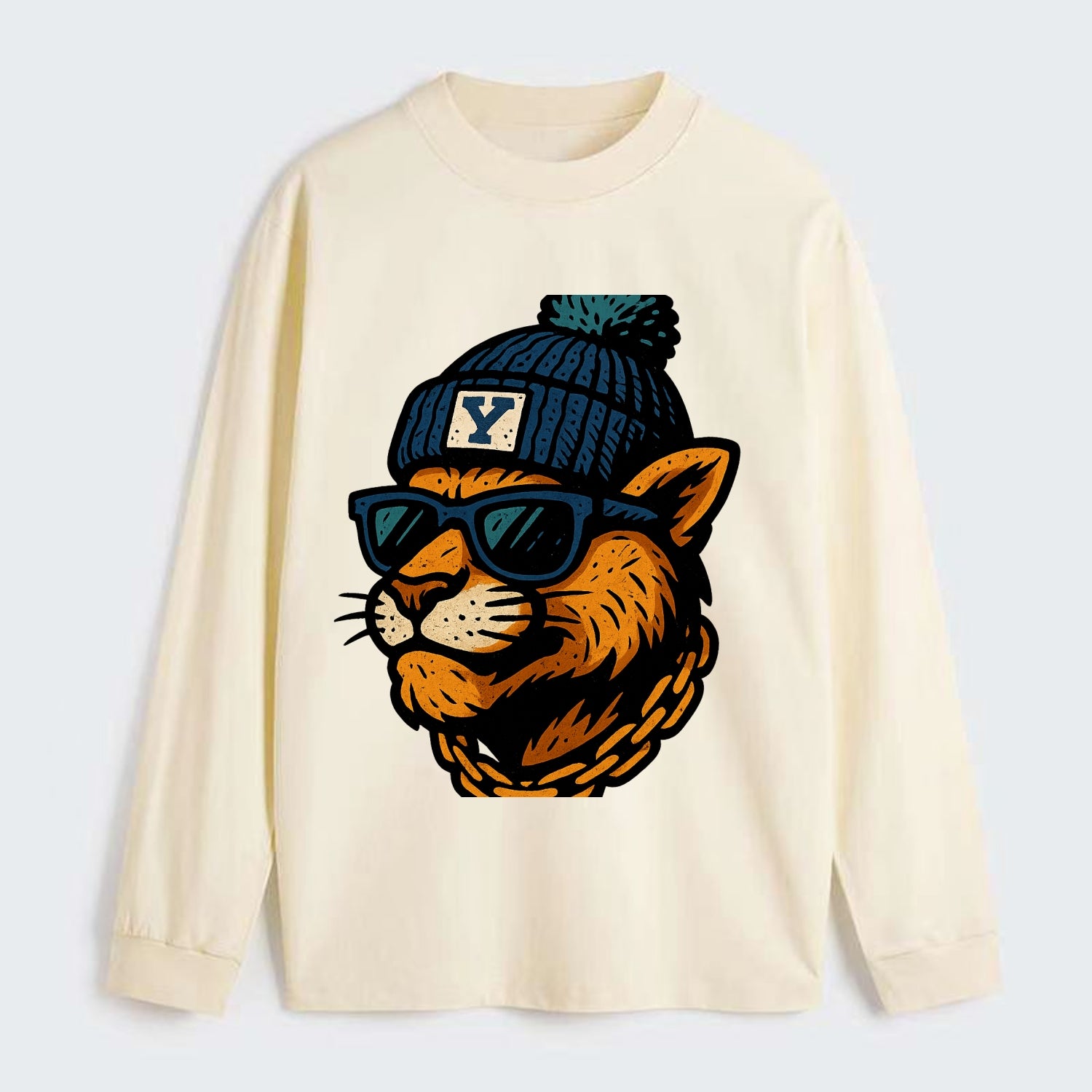 Provo Cougar wearing BYU beanie with Y patch - Classic Long Sleeve Shirt - Beige