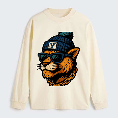 Provo Cougar wearing BYU beanie with Y patch - Classic Long Sleeve Shirt - Beige