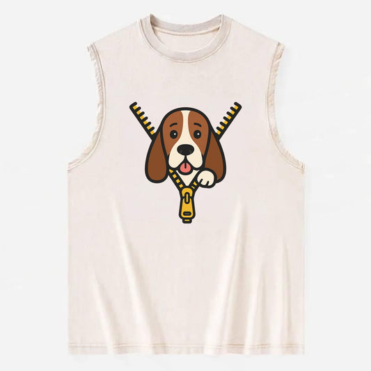 Basset Hound - Vintage Washed Tank - Beige