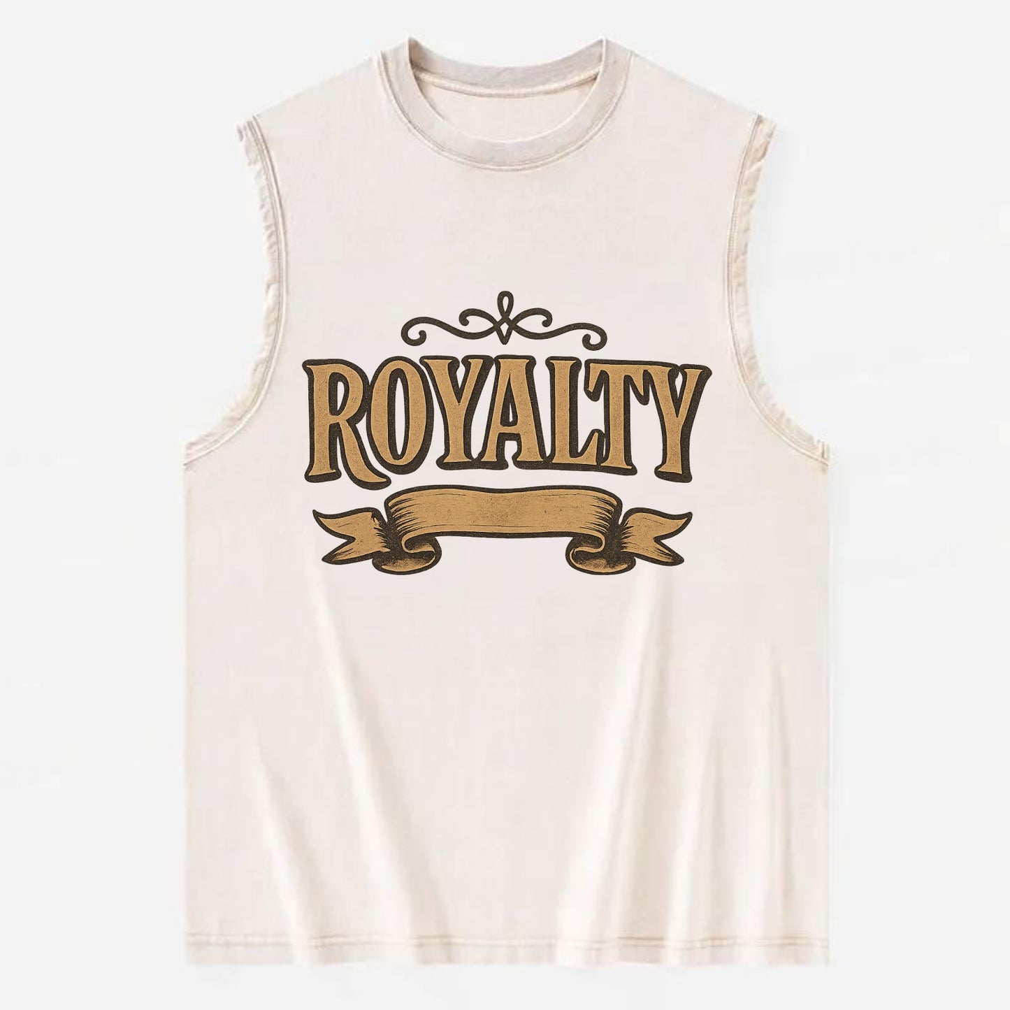 Bold typography design - "ROYALTY" - regal bearing, noble spirit - Vintage Washed Tank - Beige