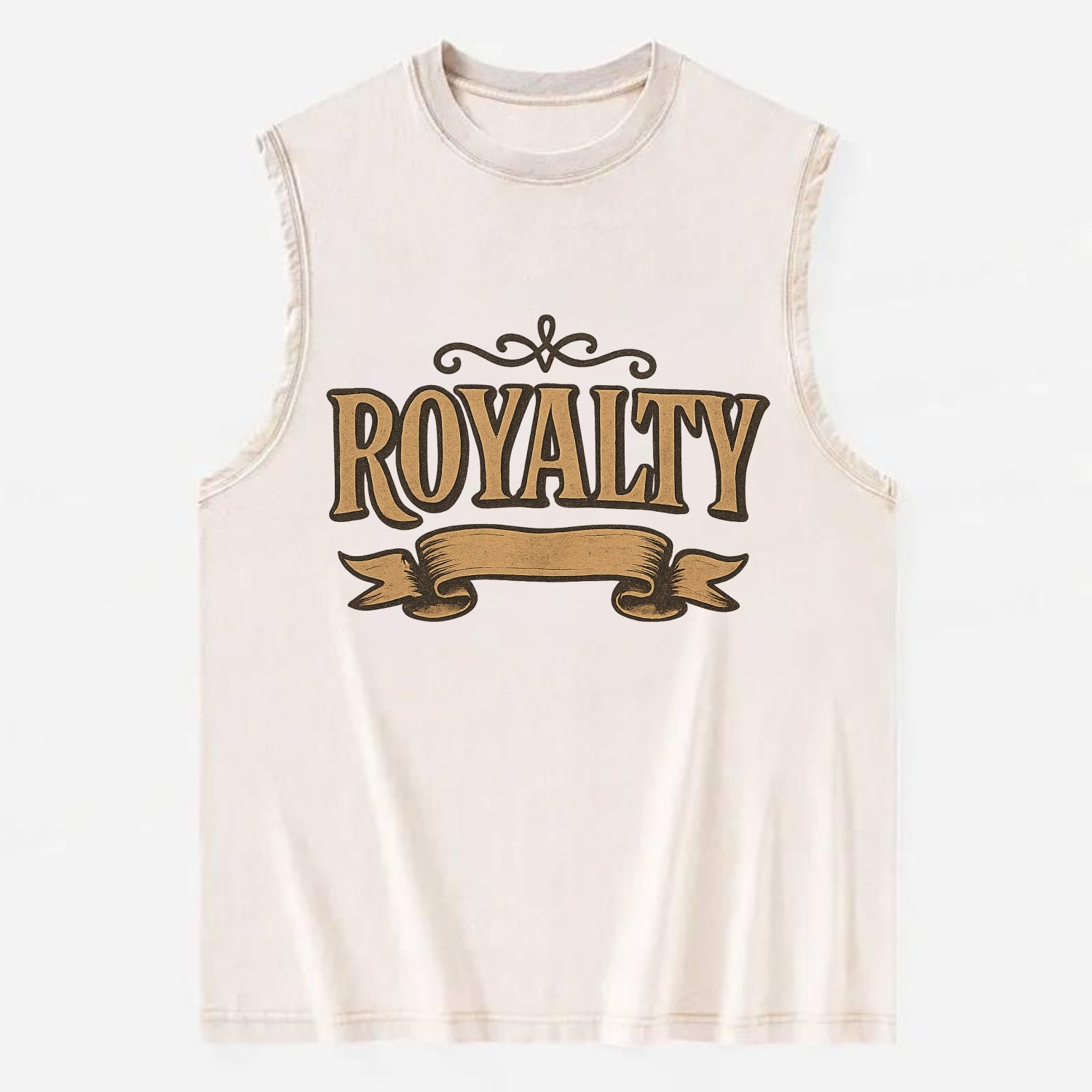 Bold typography design - "ROYALTY" - regal bearing, noble spirit - Vintage Washed Tank - Beige