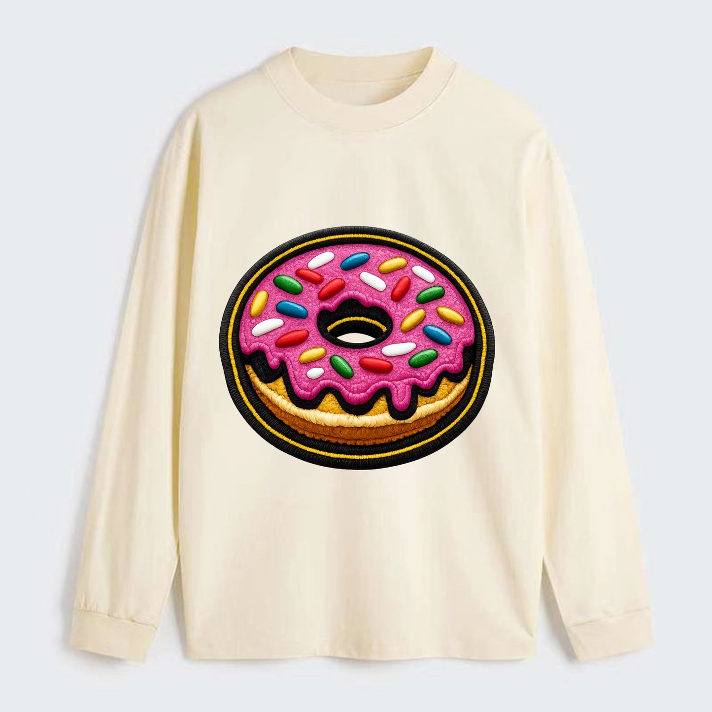 DONUT SPRINKLES - glazed donut with sprinkles in pink and rainbow , - Classic Long Sleeve Shirt - Beige