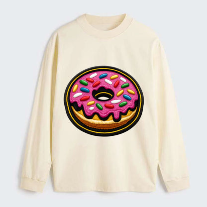 DONUT SPRINKLES - glazed donut with sprinkles in pink and rainbow , - Classic Long Sleeve Shirt - Beige