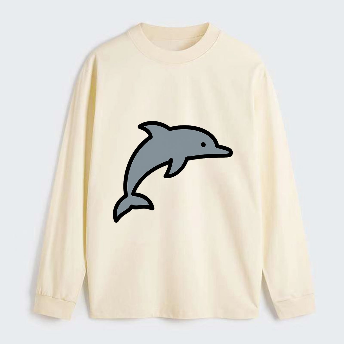Bottlenose Dolphin - Gray jumping pose flat side profile - Classic Long Sleeve Shirt - Beige