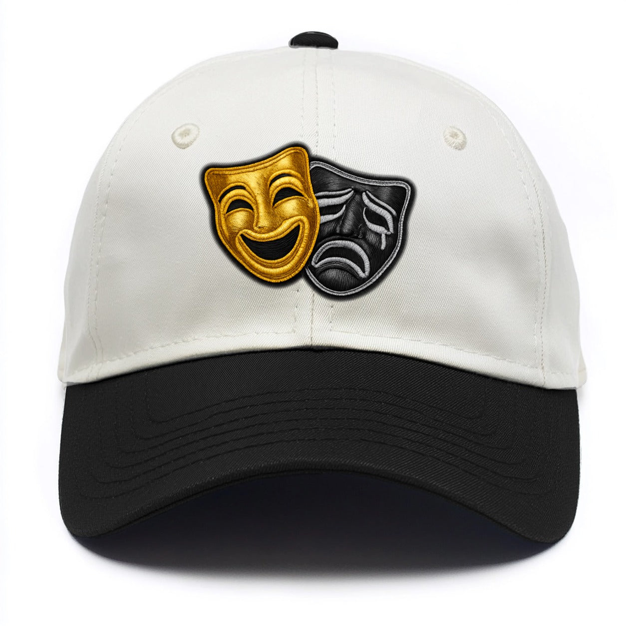 BROADWAY MASKS - comedy tragedy masks in gold and black , theater - Two Tone Cap - Black