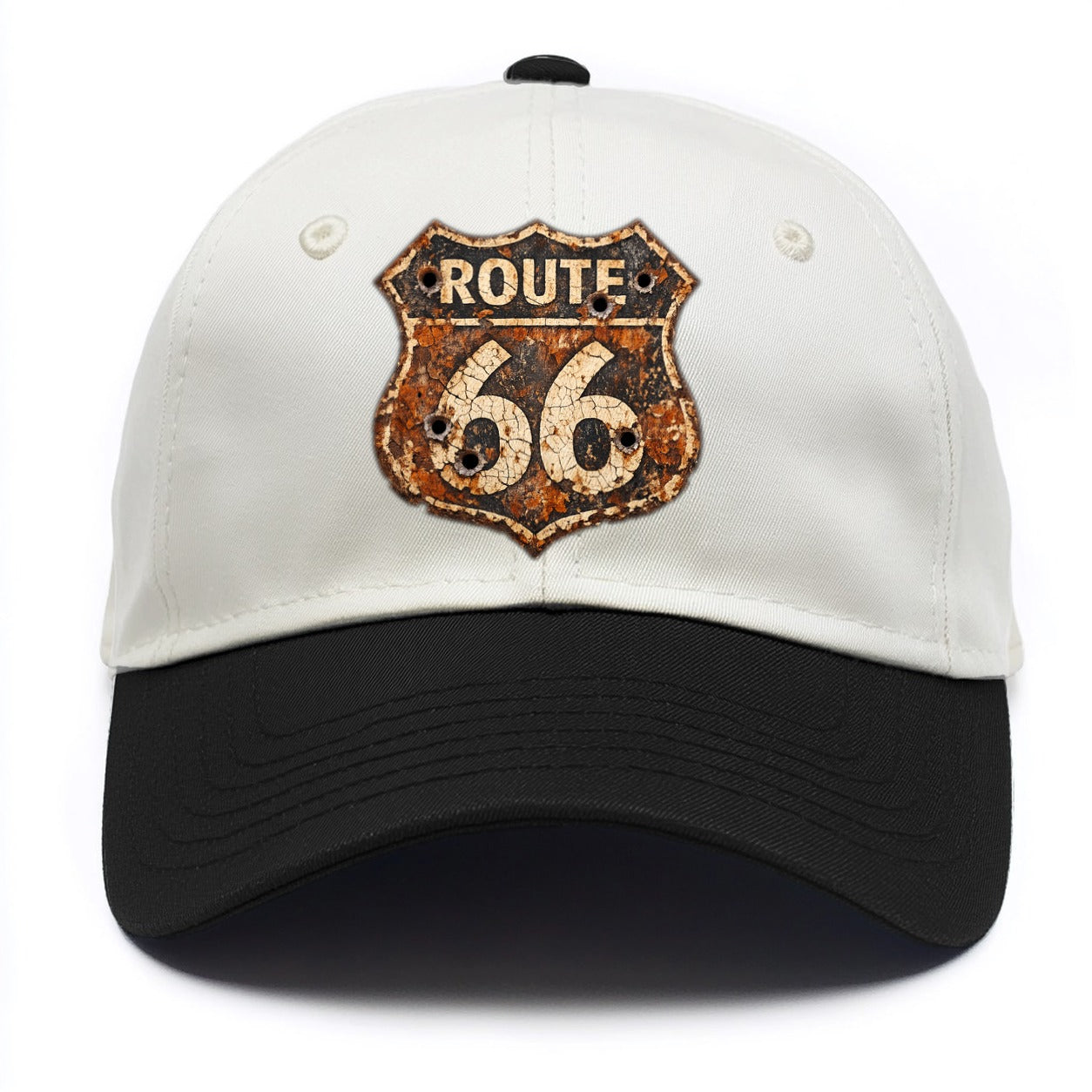 WEATHERED MARKER | Rust-aged Route 66 sign | Desert sun-bleached | Bullet holes - Two Tone Cap - Black