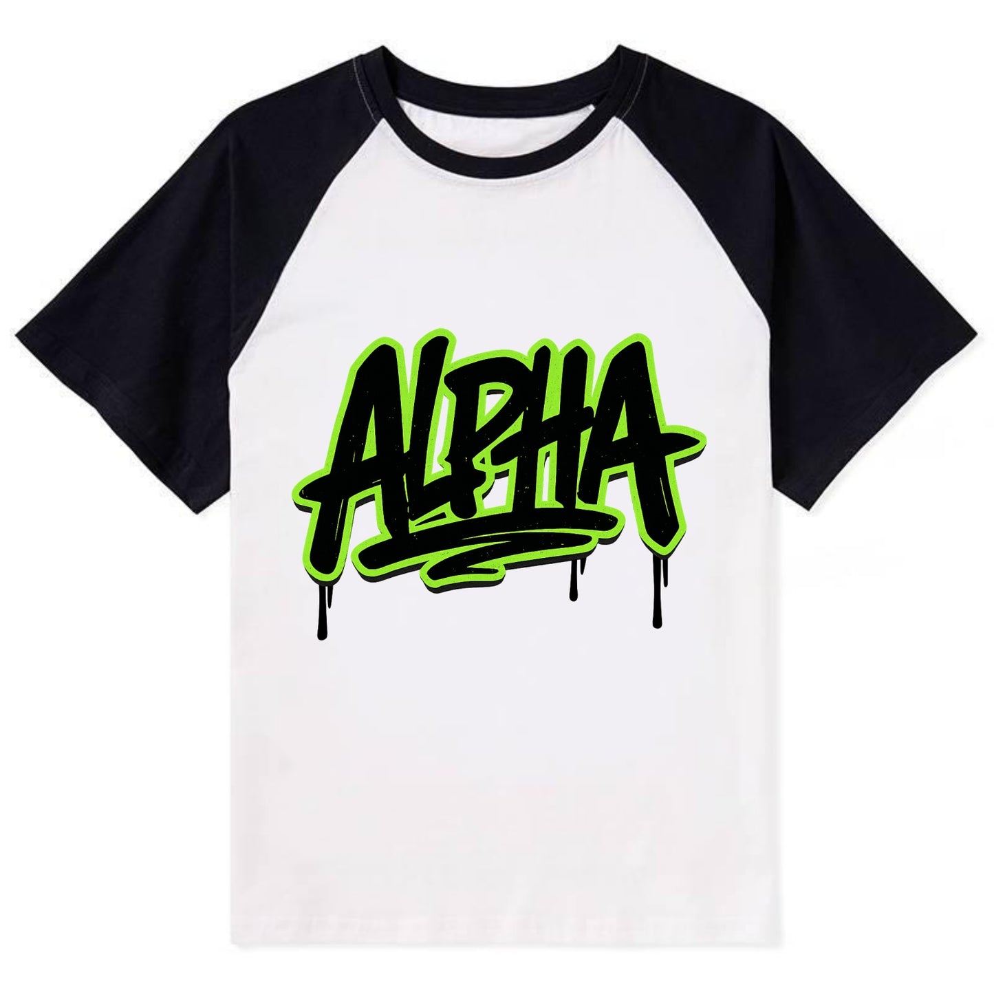 Bold typography design - "ALPHA" - leader of the pack - Contrast Raglan T-shirt - Black