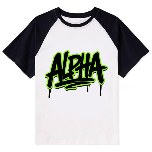 Bold typography design - "ALPHA" - leader of the pack - Contrast Raglan T-shirt - Black