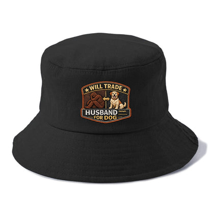 WILL TRADE HUSBAND FOR DOG - dog and man silhouette in brown , pet priority - Bucket Hat - Black