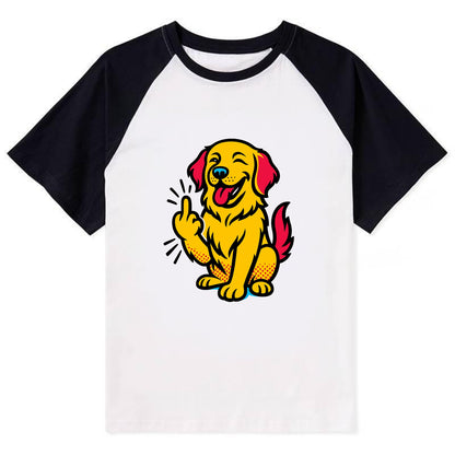 Golden Retriever with happy smile and golden coat, fluffy paw raised - Contrast Raglan T-shirt - Black