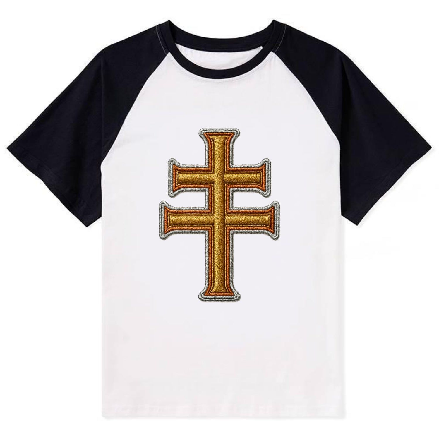 Patriarchal Cross - Contrast Raglan T-shirt - Black