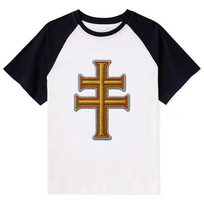 Patriarchal Cross - Contrast Raglan T-shirt - Black